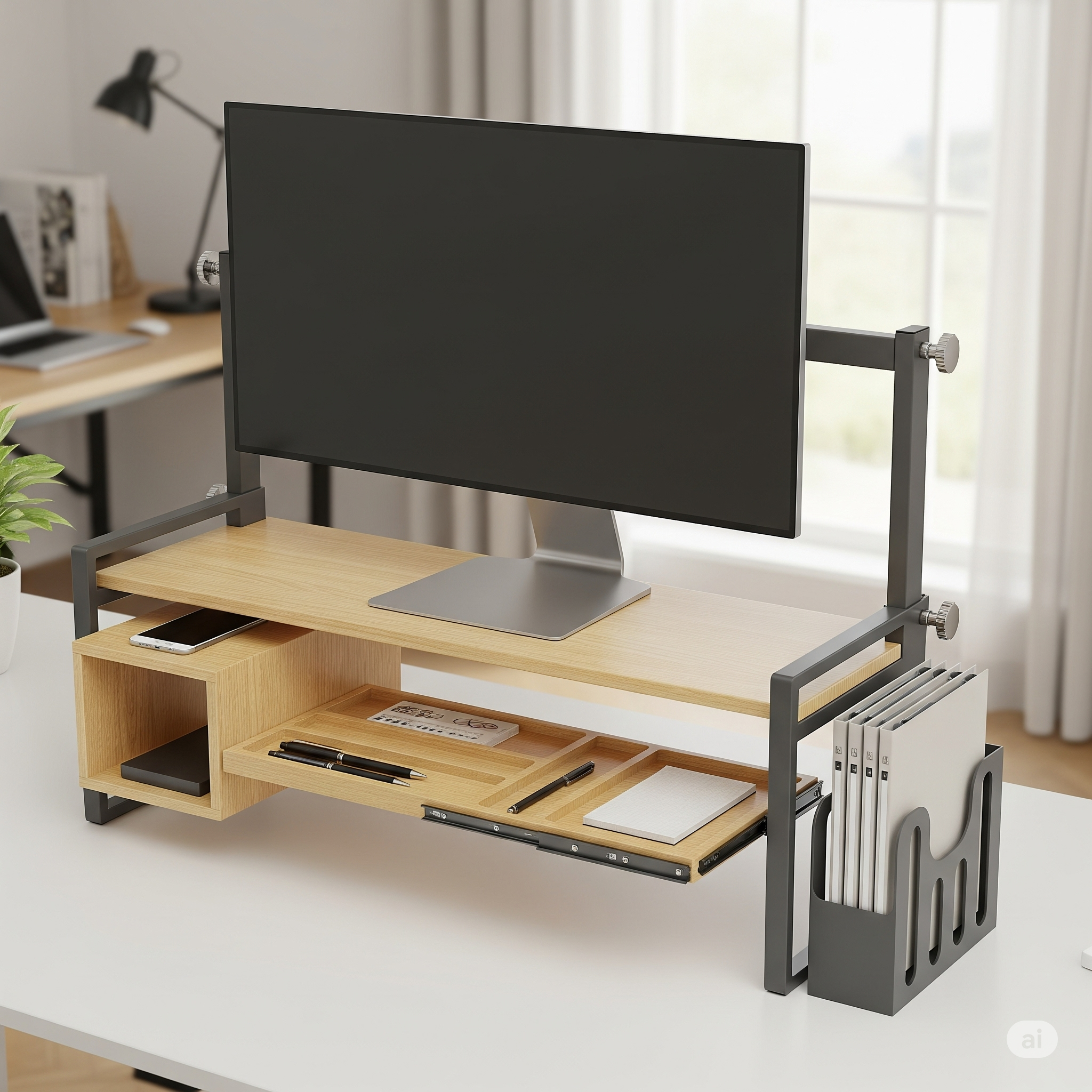 adjustable monitor stand with storage